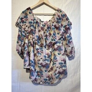 East Adeline Women’s 2X Floral Ruffle Peasant Blouse Boho Off Shoulder Top
